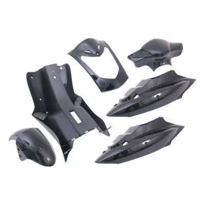 Plaatset Kymco agility 10- en 12 inch met 2 persoons buddyseat aan 1 stuk 7 delig zwart metallic