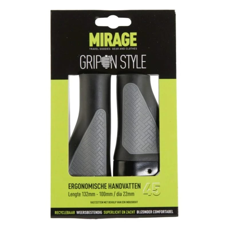 Handvatpaar Mirage Grips in style #45 - 132/100mm - Lockring - Zwart / grijs in verpakking