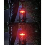 Achterlicht Trelock Duo Flat LS613 gemonteerd op fiets in werking met remlichtfunctie